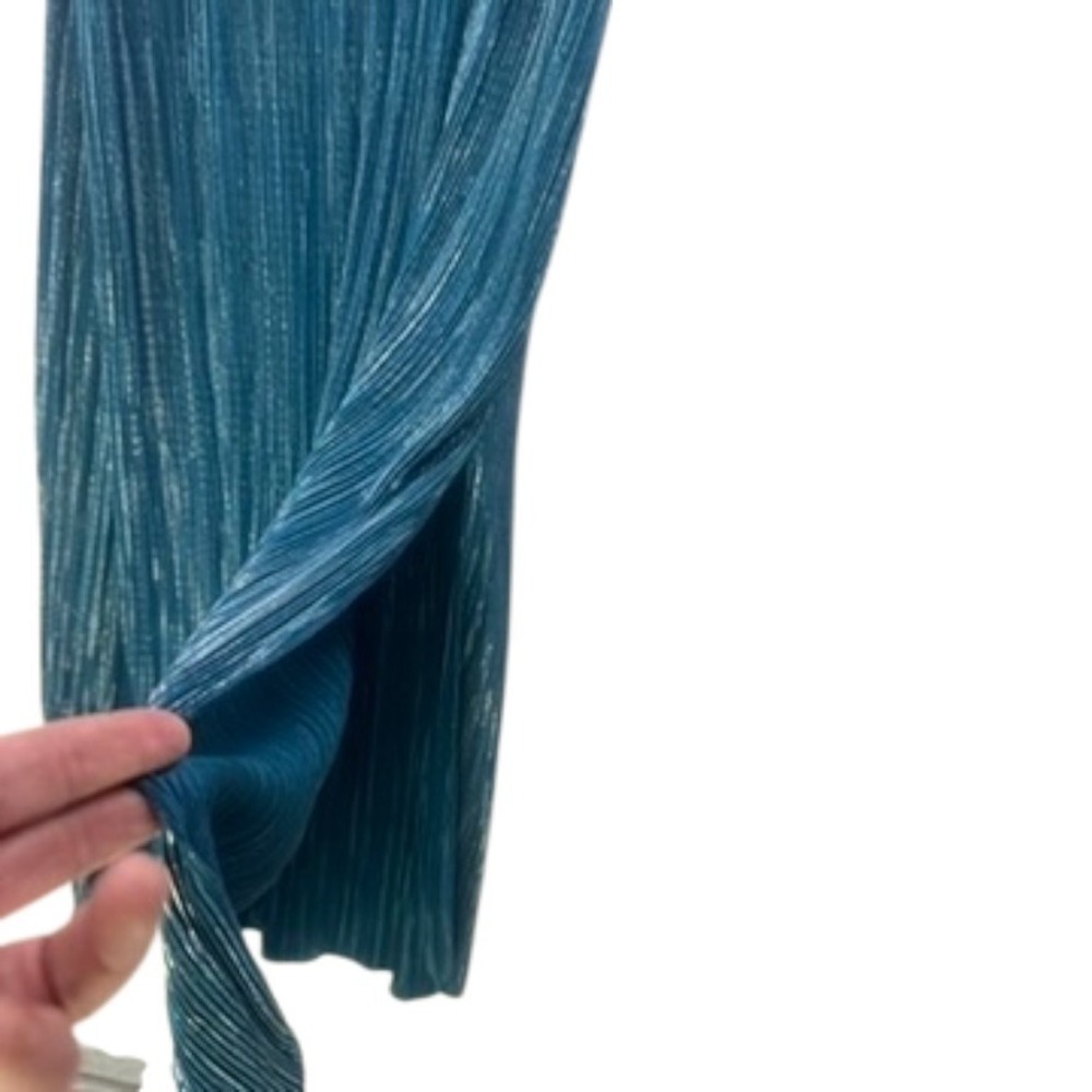 Boohoo Night Metallic Pleated Strappy Midi Dress Teal Blue Size 8 - Picture 7 of 16